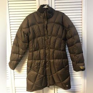Mountain hardwear size s brown long down puffer coat